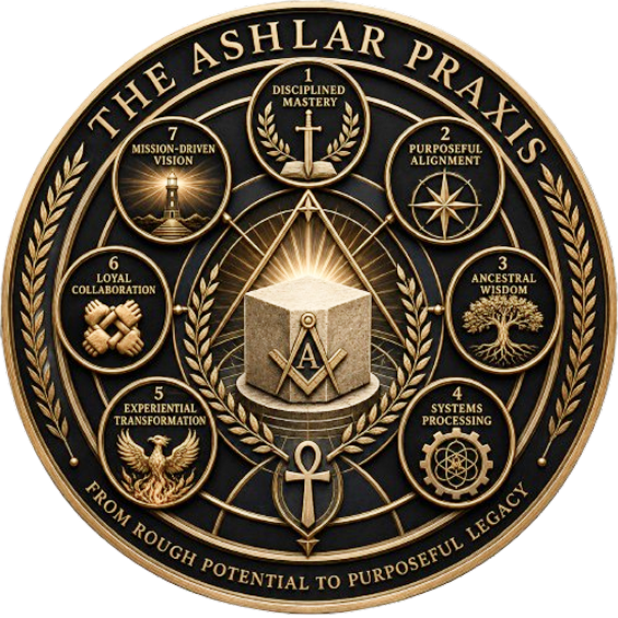 The Ashlar Praxis ceremonial seal — A Blueprint to Purposeful Living.